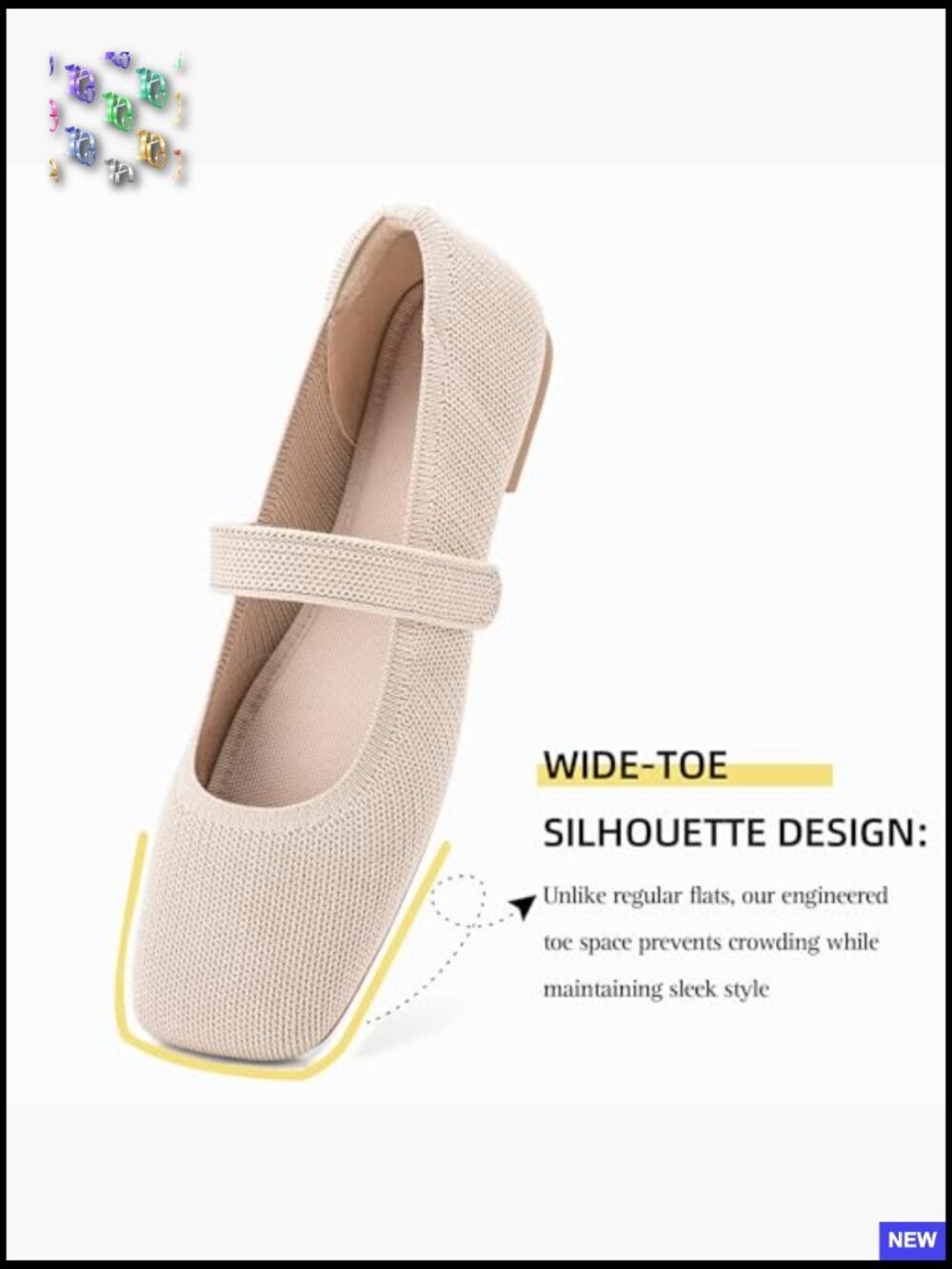 Breathable Knit Flats Slip On Ballet Shoes Wide Toe Box Comfort Office Casual - Picture 4 of 7